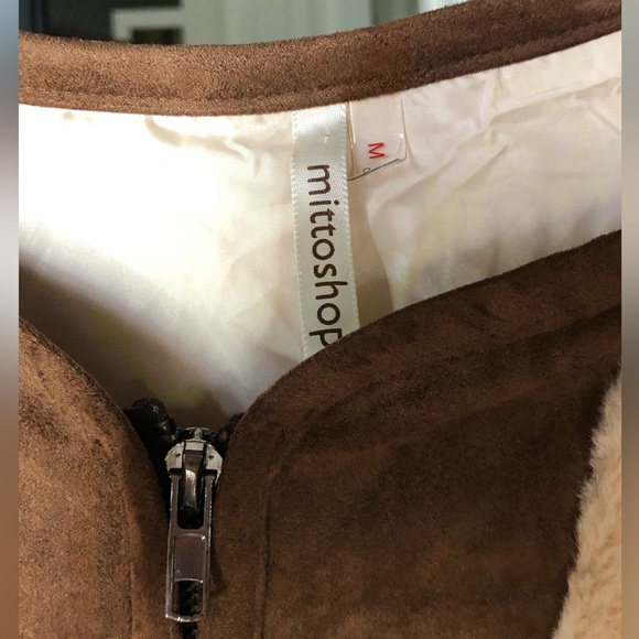 Women’s Fancy Faux Suede and Furry Bomber Jacket Size M - Picture 3 of 8